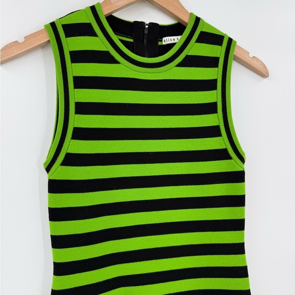 Alice + Olivia Landi Striped Wool Blend Mini Dress in Parrot / Black | Medium - Picture 6 of 10
